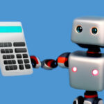 A robot holding a pocket calculator